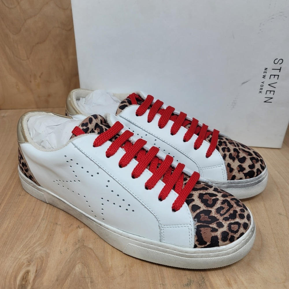Steven New York Women's Sneakers Sz 9.5 M White Leopard Shoes Rezza